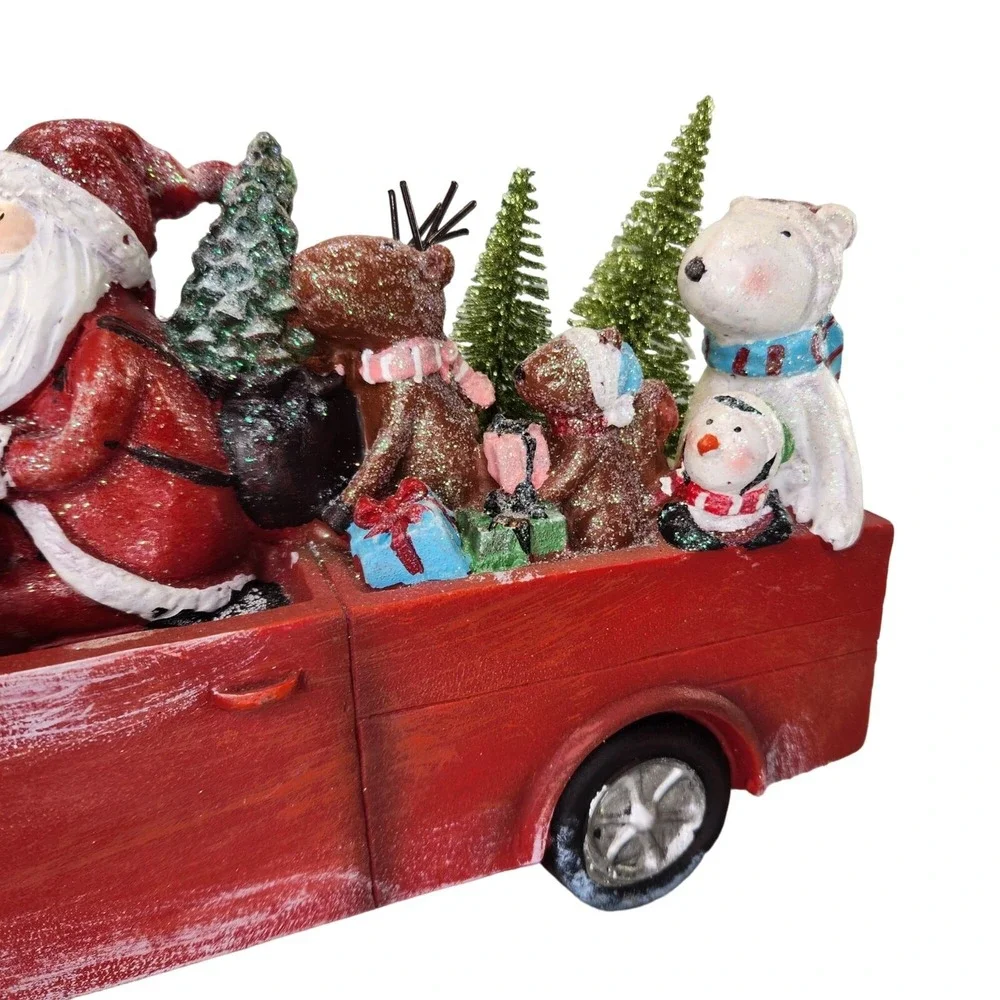 Santa Claus in a Red Truck Christmas Bottle Brush‎ Trees Folkart Distressed READ